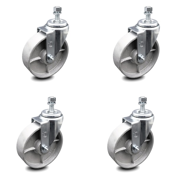 5 Inch Semi Steel Wheel Swivel 3/8 Inch Threaded Stem Caster Set